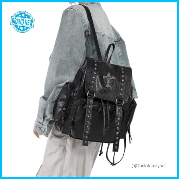 Studded Backpack Y2K Punk Goth Daypack Adjustable Straps Faux Leather Edgy Style main image 5